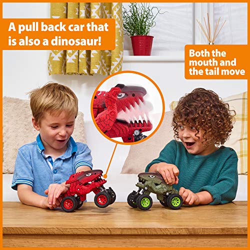 CHUCHIK Dinosaurs Pull Back Car Toy. New Model Dinosaur Toys Vehicles for Kids and Toddlers. Dino Cars Monster Trucks are a for Boys and Girls 2 3 4 5 6 Year Old (Red-Green)