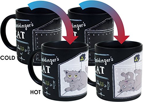 Schrdinger's Cat Heat Changing Coffee Mug Set - Add Hot Liquid and Observe the Answer to Schrodiner's Famous Question - Comes in a Fun Gift Box