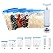 Sous Vide Bags Kit, Best Food Saver Bags Kit, 5 BPA Free Reusable Food Vacuum Sealed Bags and 1 Pump Help to Save Food Longer, Easy to Use, Best Sous Vide Bags Kit for 2018