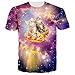 RAISEVERN Women's Cosmic Starry Sky Cat Print Graphic Graffiti T Shirt Tops