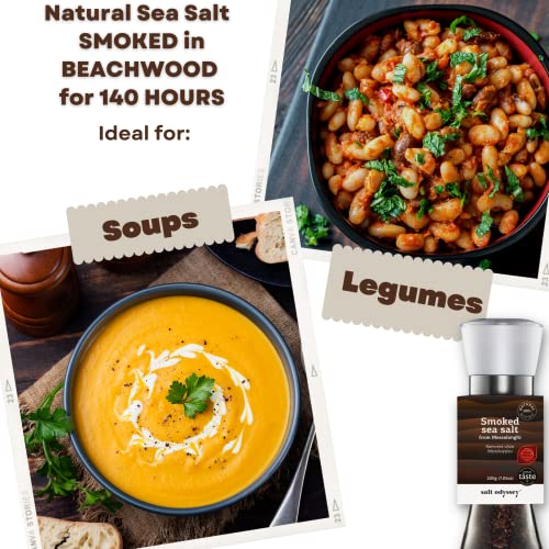 SALT ODYSSEY GRINDER SALT, PURE SEA SALT FOR SEASONING MEAT, FISH AND CHICKEN, 100% NATURAL SEA SALT FROM GREECE, GOURMET NATURALLY SMOKED SEA SALT MILL GRINDER (7.05 OZ.)