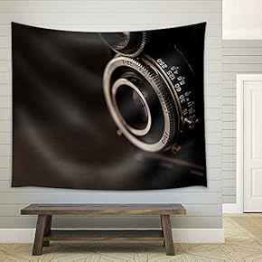 Detail of The Lens of a Very Old Camera - Fabric Wall Tapestry Home Decor - 51x60 inches