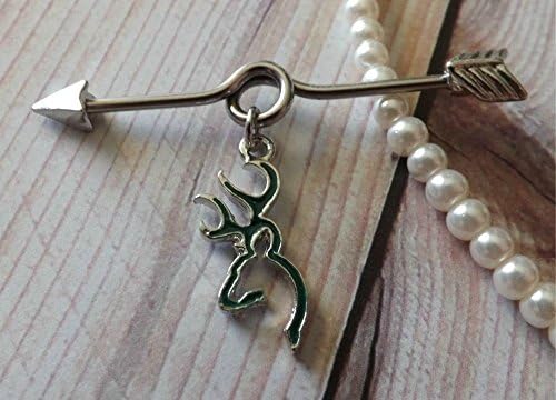 Browning Deer Head Arrow Green Industrial Barbell 14ga Industrial Piercing