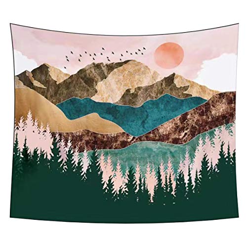 Heycell Mountain Tapestry Natural Luxury Wall Hanging Sun Forest Tree Tapestry Sunrise Sunset Curtain Tablecloth Landscape Wall Decor for Bedroom Living Room (78.7Êº Ã— 58.3Êº, Dark Green)