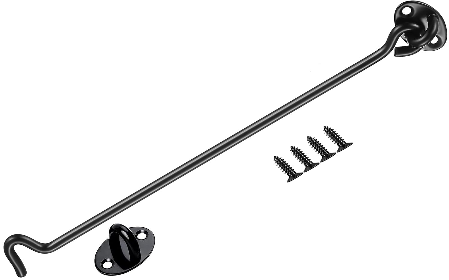 ZiYuya Hook and Eye Latch Door Lock, Stainless Steel Gate Cabin Hook, Hook Eye Latch Door Lock Hooks Latches for French Wooden Gate Window Brace Shed Catch Hooks Black 14 Inch