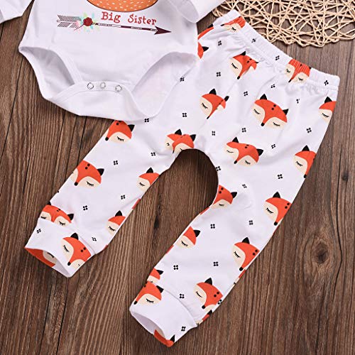 Little Story 6M-4Y Middle and Small Children's Girls Alphabet Long Sleeve Fox Print Hakama + Trousers Sisters Toddler Infant White