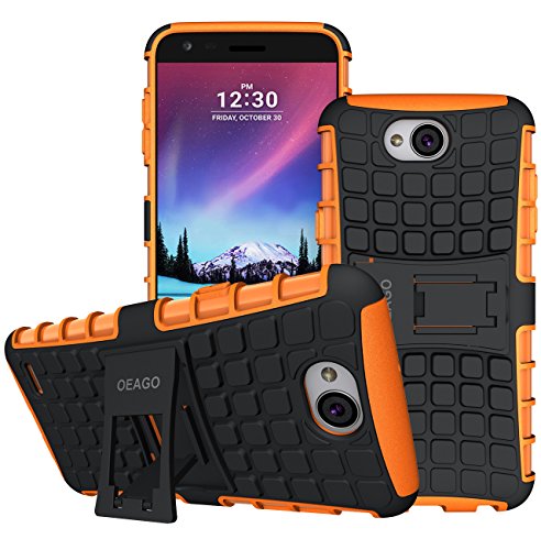 LG X Charge Case, LG Fiesta 2 LTE Phone Case, LG Fiesta LTE Case, LG X Power 2 (2017) Case, OEAGO [Shockproof] [Impact Protection] Tough Rugged Dual Layer Protective Case with Kickstand - Orange