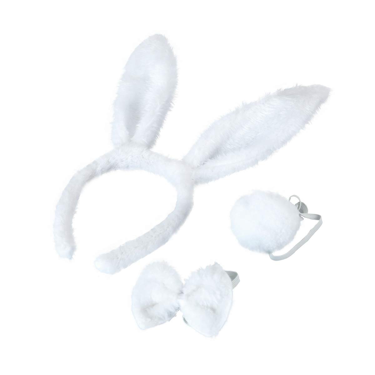 Photo 1 of **TAIL PART BROKEN**BinaryABC Bunny Rabbit Costume Set,Ears Headband Bow Ties Tail Set,Halloween Costume Assesories(White)