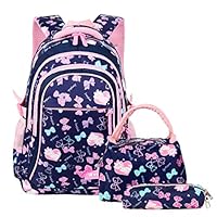 VBG VBIGER School Bags School Backpack Polka Dot 3pcs Kids Book Bag Lunch Bags Purse Girls Teen (Black-pink)