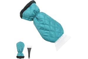 Fekey&JF Ice Scraper Mitt for Car, Waterproof Snow Remover Glove, Warm Padding Snow Scraper Gloves with Comfortable Grip for Windshield Car Window, Detachable Cleaner No Scratch for Car (Green)