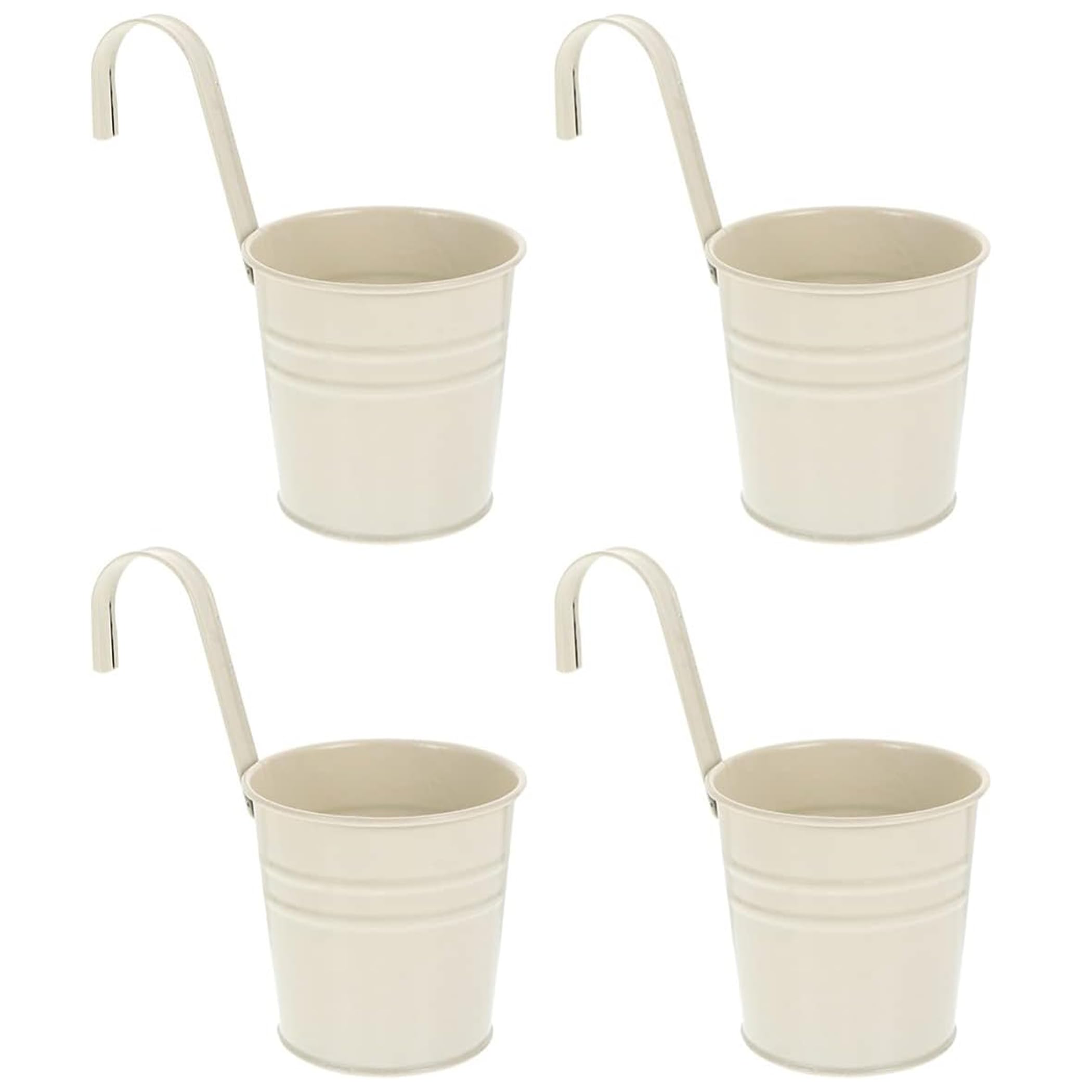 Wensmy 4PCS Metal Hanging Plant Flower Pots with Drainage Hole Fence Balcony Railing Planters Outdoor Garden Pots with Detachable Hooks (Milk White)