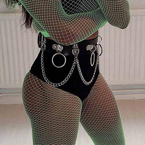 Victray Punk Leather Waist Chains Summer Beach Ring Body Chain Fashion Rave Belts Body Accessories Jewelry for Women and Girls (Black) - Thumbnail 3