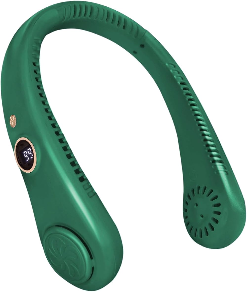 Jsdoin Portable Neck Fan 5 Speeds Bladeless USB Rechargeable Green 360° Airflow