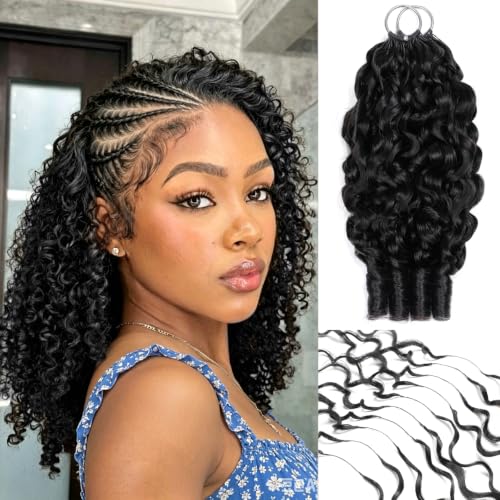 EINbeauty Crochet Human Hair 18 Inch Burmese Curly Crochet Hair 80strands 100g Pre-separated Feather Crochet Human Hair Invisible Crochet Hair Extensions Natural Black 1B#