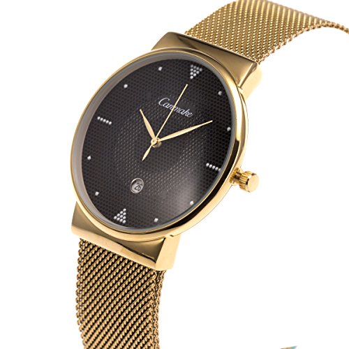 SIBOSUN Minimalist Wrist Watch Men Ultra-Thin Magnet Mesh Stainless Steel Japanese Quartz Gold