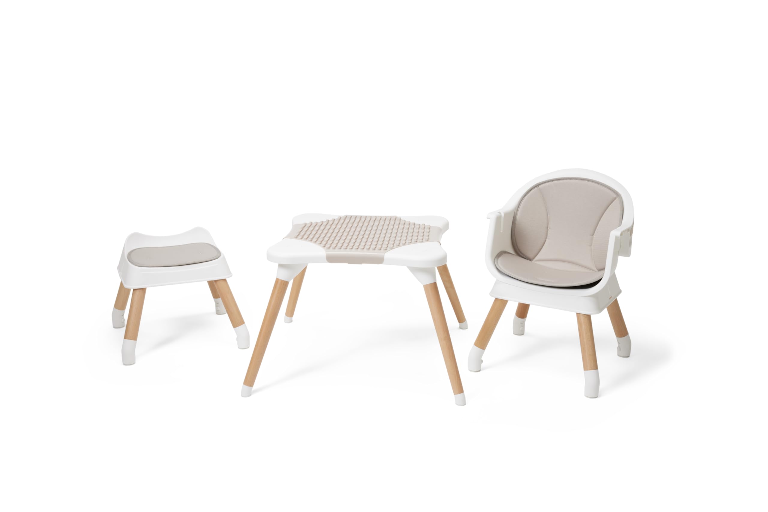 Kyrise 5-in-1 High Chair for Baby & Toddler - Convertible Baby Dining Seat - Portable Floor/Booster Seat - Adjustable Tray w. Cover - 5-Point Harness - Building Block Table & Chair - Stool (White)