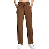 Auriviz Widen Waistband Sweat Pants for Women Exposed Pockets Lounge Sweatpants Straight Leg Pants 29’’ Inseam
