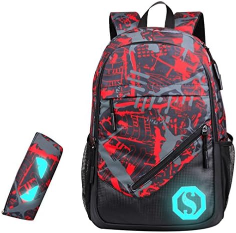 DOLIROX Luminous Backpack Cool Fashion 20L Boys Girls Outdoor Backpack Daypack Unisex Shoulder School Bag Laptop Bag (Red B)