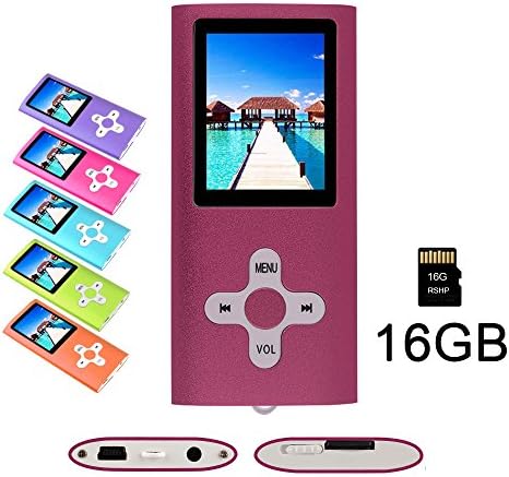 RHDTShop MP3 MP4 Player with a 16 GB Micro SD card, Support UP to 32GB TF Card, Portable Digital Music Player/Video/Voice recorder/FM Radio/E-Book Reader, Ultra Slim 1.7" LCD Screen (Red)