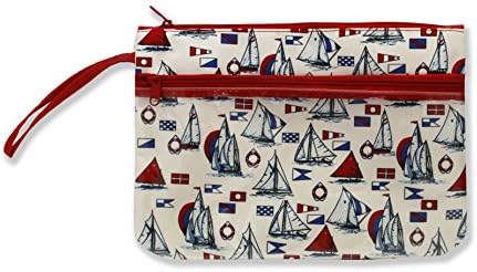 Swim Suit Sack With Touchscreen Compatible Pocket and Wrist Strap - Wet / Dry Bag Great for Bikini's and Bathing Suits , Water Resistant (Sailboat Race)