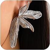 Vintage Chunky Gold Silver Leaf Stud Bohemia Statement Earrings for Women, Boho Simple Large Leaves Flower Earring Unique Prom Jewelry Gift Accessories