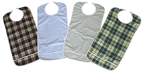 4 Pack Premium Adult Bibs with Crumb Catcher and Vinyl Backing