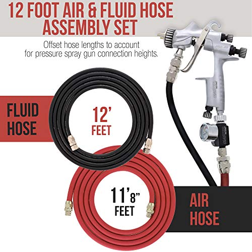 Master Pro Series 12 Foot Air and Fluid Hose Assembly Set with Fittings