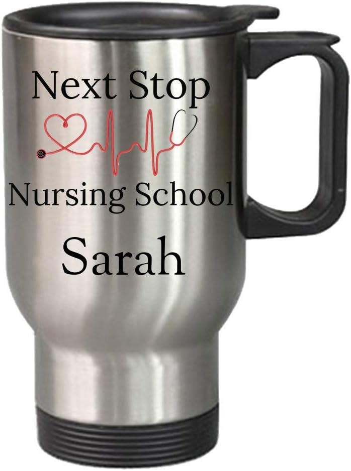 Amazon Com Personalized Nursing School Travel Mug Student Nurse Stethoscope Coffee Cup Future Rn Lpn Np Custom Name Gift Mugs Fun Next Stop Customize Nurses Customized Gifts For Men Women Students Kitchen