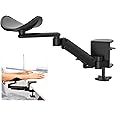 JOY worker Clamp-on Adjustable Armrest for Desk, Ergonomic 360°Rotating Elbow Cushion Pad with 6-Level Height, Above Desk Extension Platform Arm Support for Left/Right Hand, Black