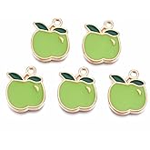 DanLingJewelry 100Pcs Craft Supplies Apple Enamel Charms Green Fruit Food Charms Pendants for Jewelry Making Bracelets Necklaces Ornaments