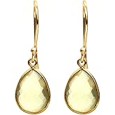 Gempires Teardrop Crystal Earring, Pear Shape Dangle Drop Earrings, Natural Gemstone Earring, Minimal, Everyday Wear, Hypoallergenic 14k Gold Plated, Gift for Mom Wife friend