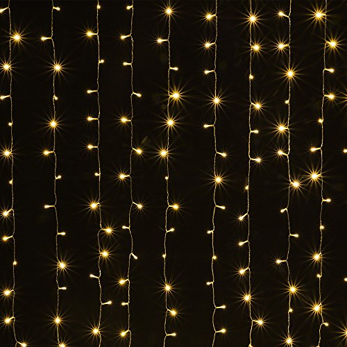 Solar Powered Curtain Icicle Lights, AGPtEK 3M X 3M 8 Modes Fairy String Lights for Christmas Wedding Home Garden Outdoor Window (300 LED) - Yellow