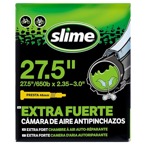Slime 30099 Bike Inner Tube with Slime Puncture Sealant, Self Sealing, Prevent and Repair, Presta Valve, 27.5 x 2.35-3.0
