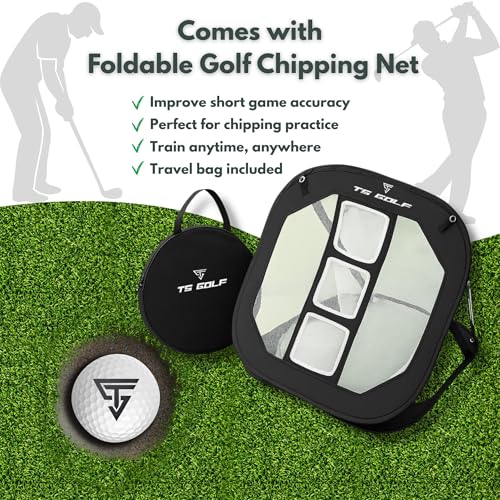 TS Golf Practice Net with Mat & Chipping Target – 3x2.1m Golf Driving Nets for Garden & Indoor Use – Complete Set with Tri-Turf Mat, 5 Balls, 3 Tees & Carry Bag for Golf Practice, chipping game