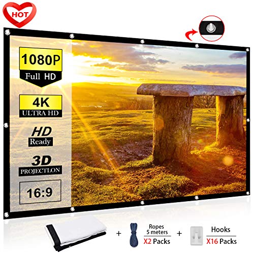Ylife 100 Inch Projector Screen, 16:9 HD 4K No Crease Portable Video Movie Screen Grommets for Outdoor Indoor Home Theater