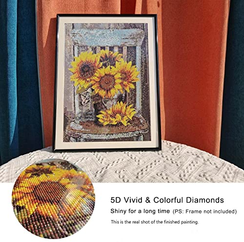Sunflower Diamond Painting Kits for Adult, 5D Diamond Painting by Number Kits for Adults Kids, Diamond Dots Dotz DIY Diamond Art for Home Wall Decoration