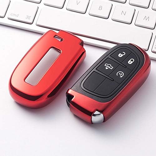 Replacement Smart Car Key Fob Cover Fit Dodge Cherokee Renegade Compass for jeep Key Fob Case Entry Keyless Remote Control Key FUBULECY (Color : Red-1)