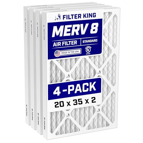 Filter King 20 x 35 x 2 Luftfilter | 4er-Pack | MERV 8 HVAC Plissee-AC-Ofenfilter | Tatsächliche Größe 19,5 x 34,5 x 1,75 Zoll