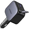 UGREEN 145W Retractable Car Charger, 4-Ports Car Phone Charger Fast Charging with 60W Retractable USB C Cable, Cigarette Ligh