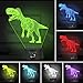 Dinosaur 3D Night Light Table Desk Lamp, Elstey 7 Colors Optical Illusion Touch Control Lights with Acrylic Flat & ABS Base & USB Cable for Christmas Gift