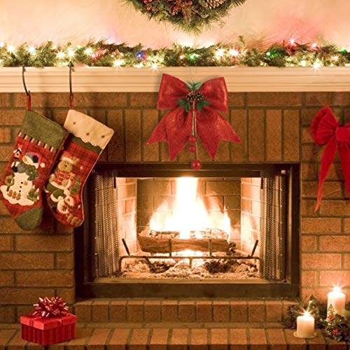 Alphatool 4pcs Red Christmas Decorative Bows with Pinecone for Wreath Garland Treetopper Christmas Tree Gifts Party Home Indoor or Outdoor Holiday Decorations (Red, 10W12L) - Thumbnail 5