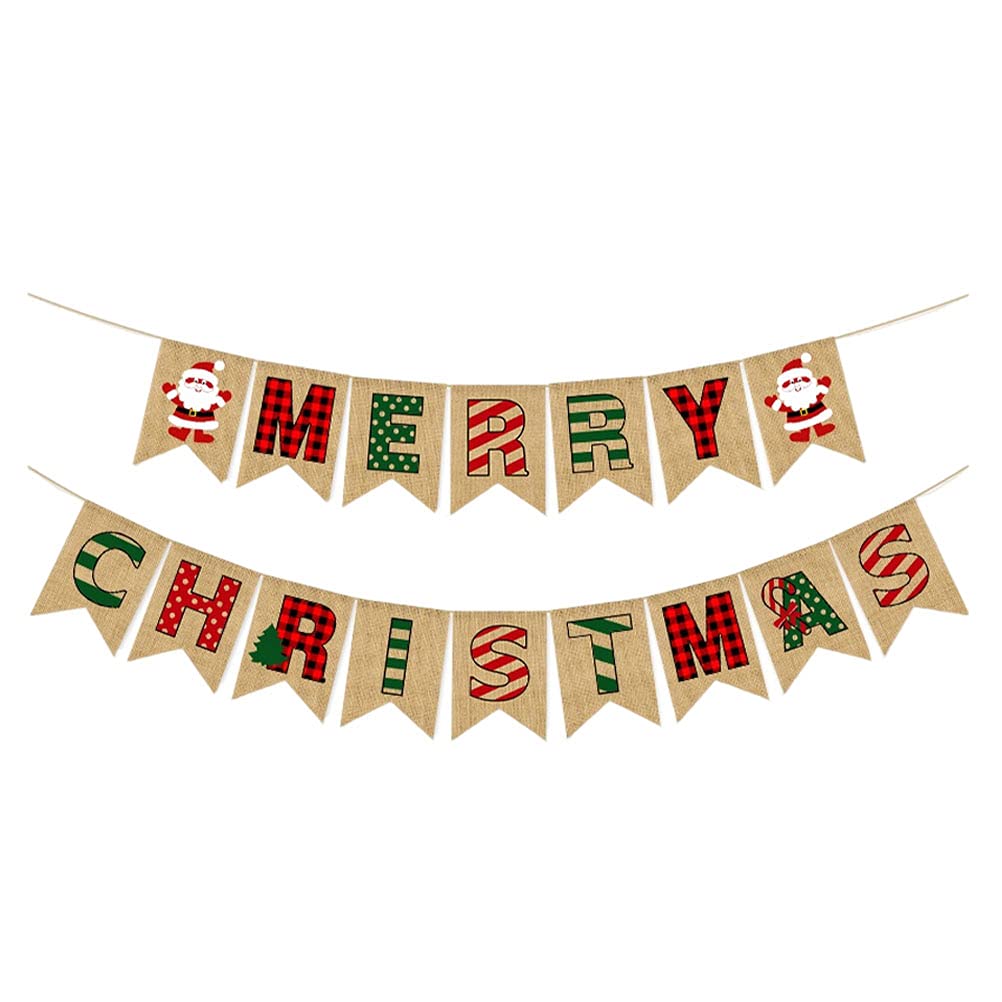 Amosfun Paper Merry Christmas Banner Cartoon Elk Santa Bunting Garland Holiday Hanging Flag For Xmas Festive New Year Room Home Decoration