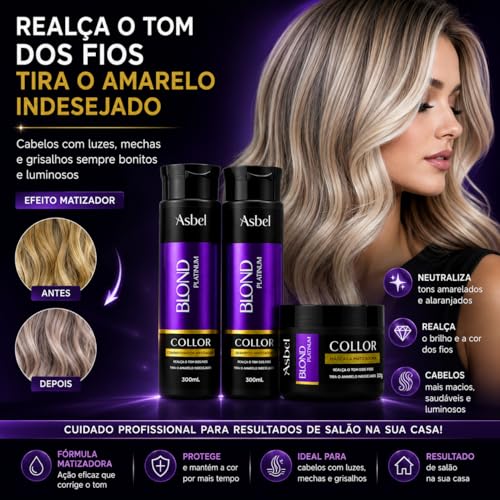 Asbel Kit Blond Platinum Shampoo Condicionador Máscara 300g