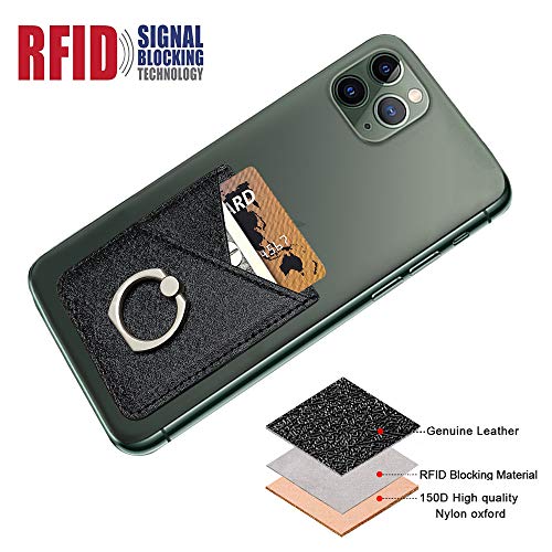 Takyu Card Holder for Back of Phone, Cell Phone Card Holder with Ring Grip Phone Wallet Stick on Phone or Case, RFID Blocking Credit Card Holder Card Pocket Compatible with Most Smartphones (Black)