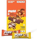 Puff Protein Bars,7 Peanut Butter Cup, 6 S'more Chunk Flavor 17g Protein, Gluten Free, 19.2 oz 13 Variety Pack.