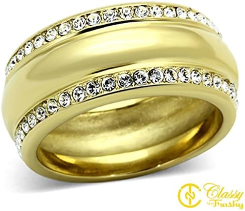 Classy Not Trashy Women's Fashion Jewelry Ring, Premium Grade Stainless Steel Clear Top Grade Crystal Eternity Ring Size 10