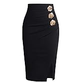 SweatyRocks Women's Elegant Ruched Midi Skirt Split High Waisted Bodycon Pencil Skirts
