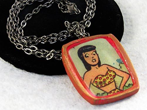 1.5" Comic Book Necklace Veronica in Polka Dot Bikini The Archies Riverdale Gang Frame Style Pendant Retro Upcycled Jewelry Pop Culture 24" Gunmetal Chain Ceramic Handmade Clay Art
