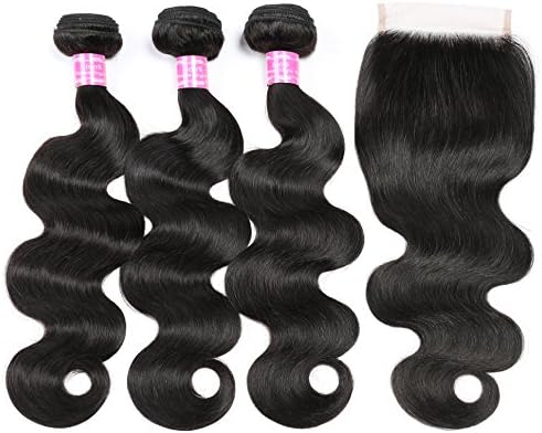 RUIMEISI 8A Brazilian Virgin Hair body wave 3 Bundles with Closure 100% Unprocessed Human Hair Weave With Lace Closure (20 22 24+18)