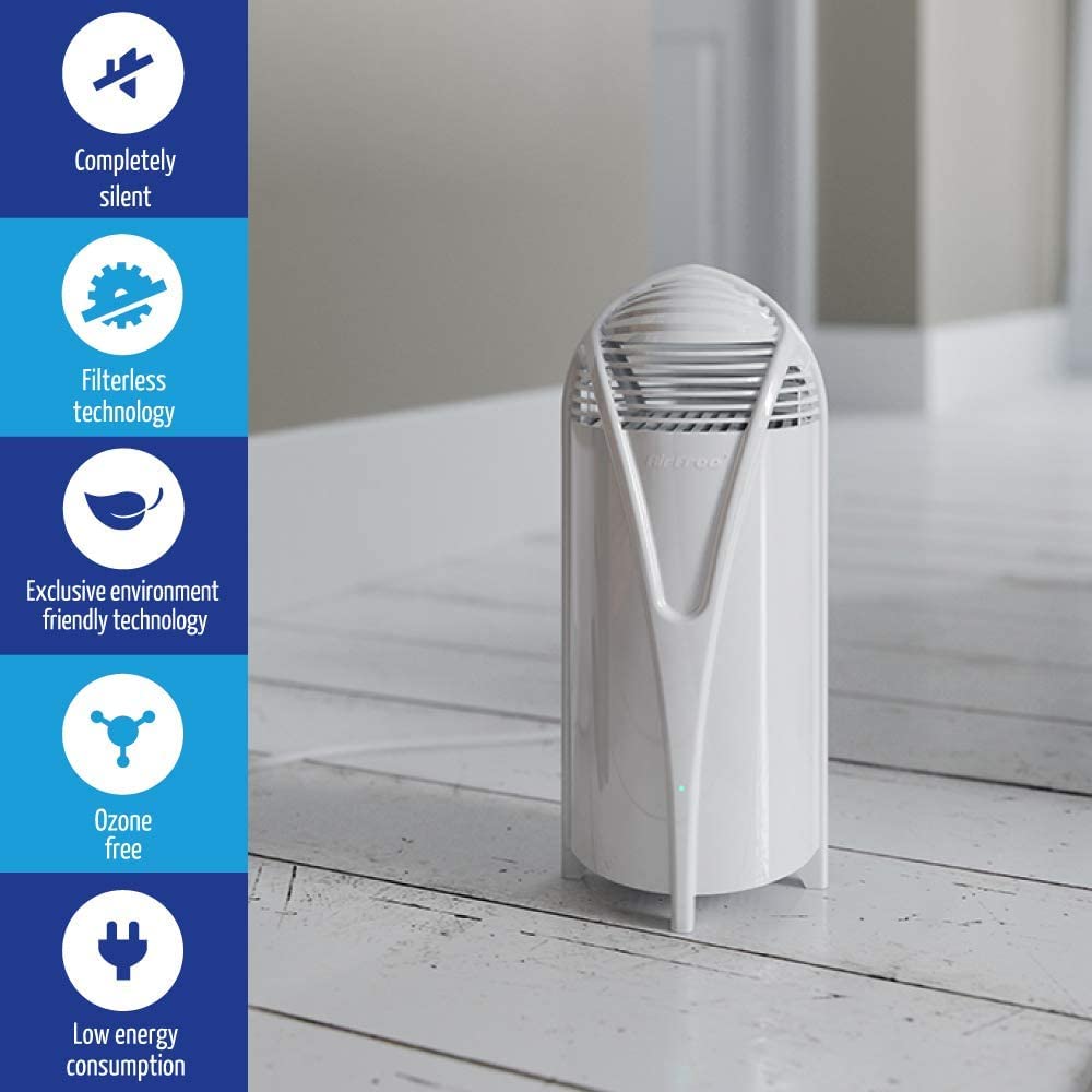 Airfree T800 Filterless Silent Air Purifier for Home Requires No Filter, Fan, or Humidifier, Covers 180 sq ft – White. No ozone.